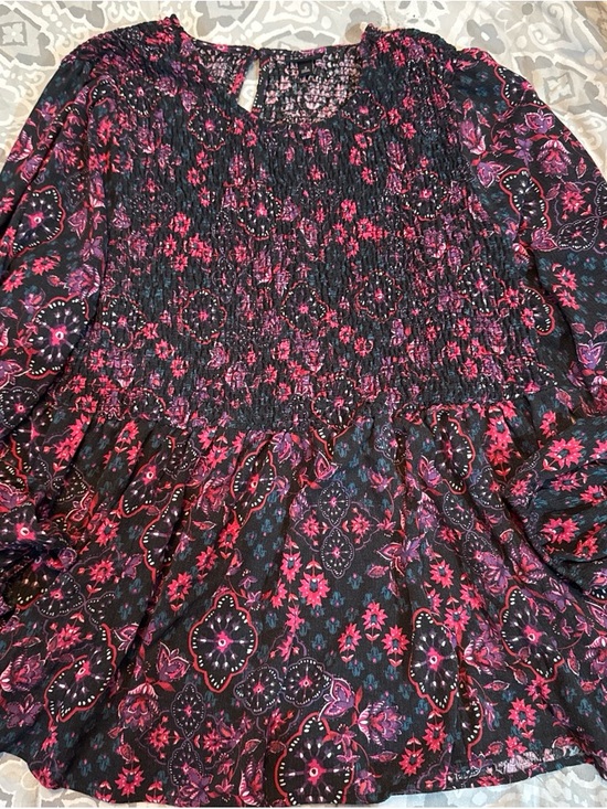 torrid Tops - Torrid Black Floral Smocked Peasant Top with Magenta Accents